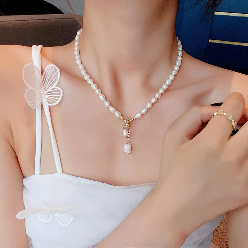 New Arrival Sweet Vanille Galante Flower Natural Freshwater Pearl 14K Gold Filled Female Pendant Necklace For Women Chains