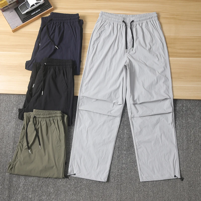

Lightweight Breathable Elastic Waist Casual Pants Loose Wide Leg Trousers Summer Men's Loose Fit Urban Sle Straight Leg Pants