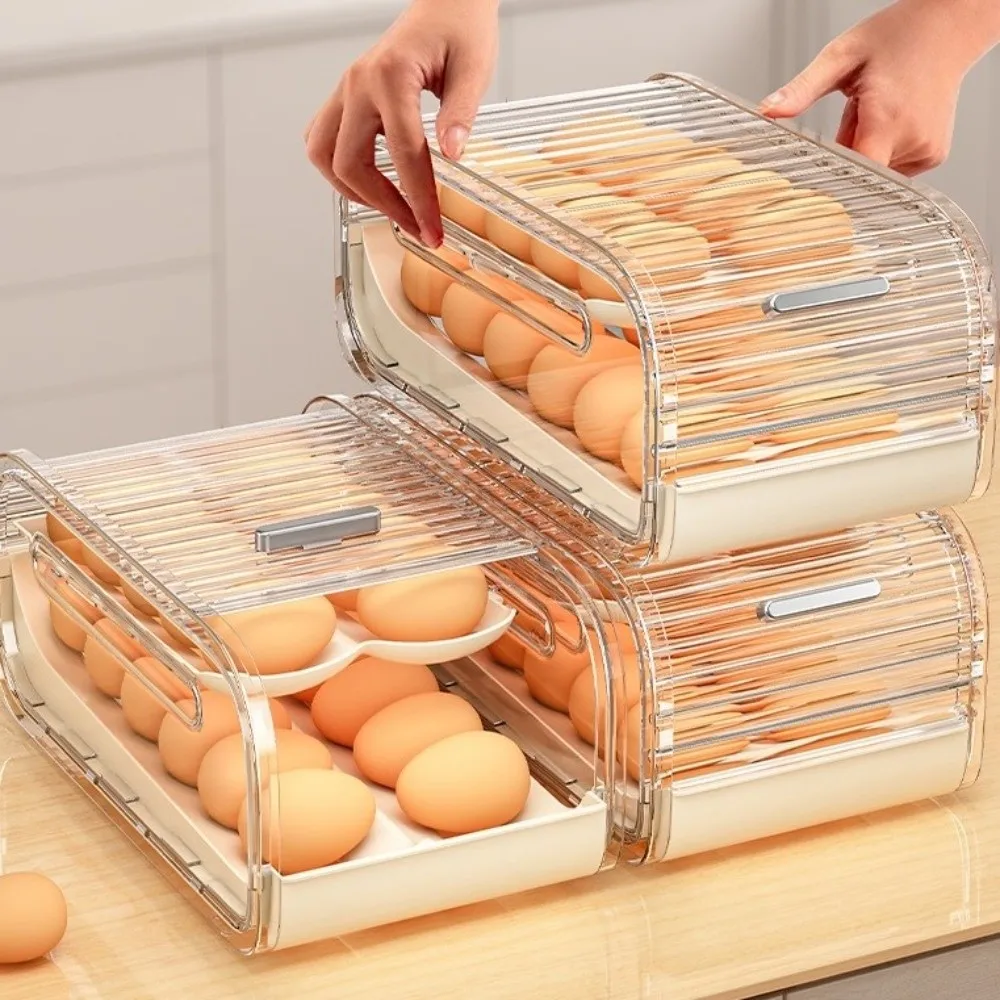 

Double-layer Egg Storage Box Plastic Anti Slip Automatic Rolling Egg Holder Clear Space Saving Egg Storage Racks Home Kitchen