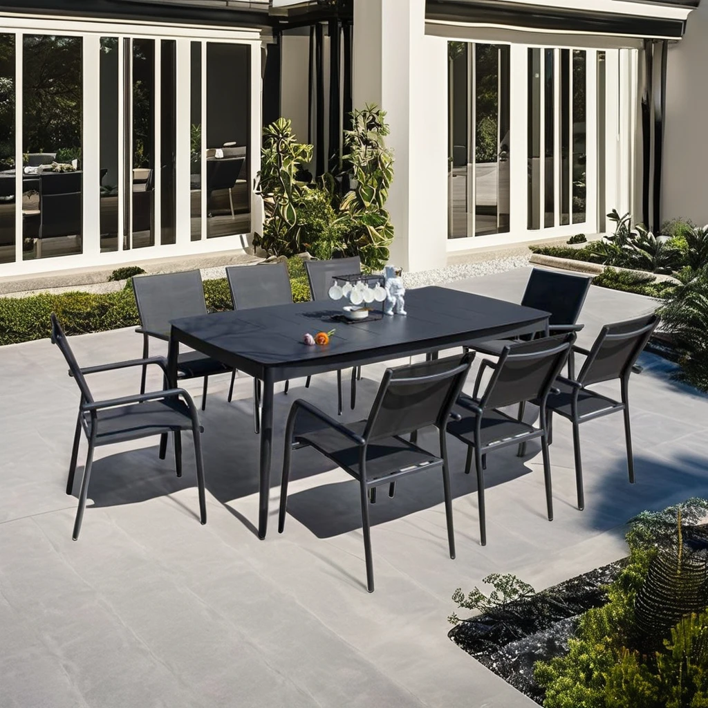 9-Piece Outdoor Patio Dining Set Extending Table and Frame Garden Furniture for Courtyard Apartment Home or Office Use