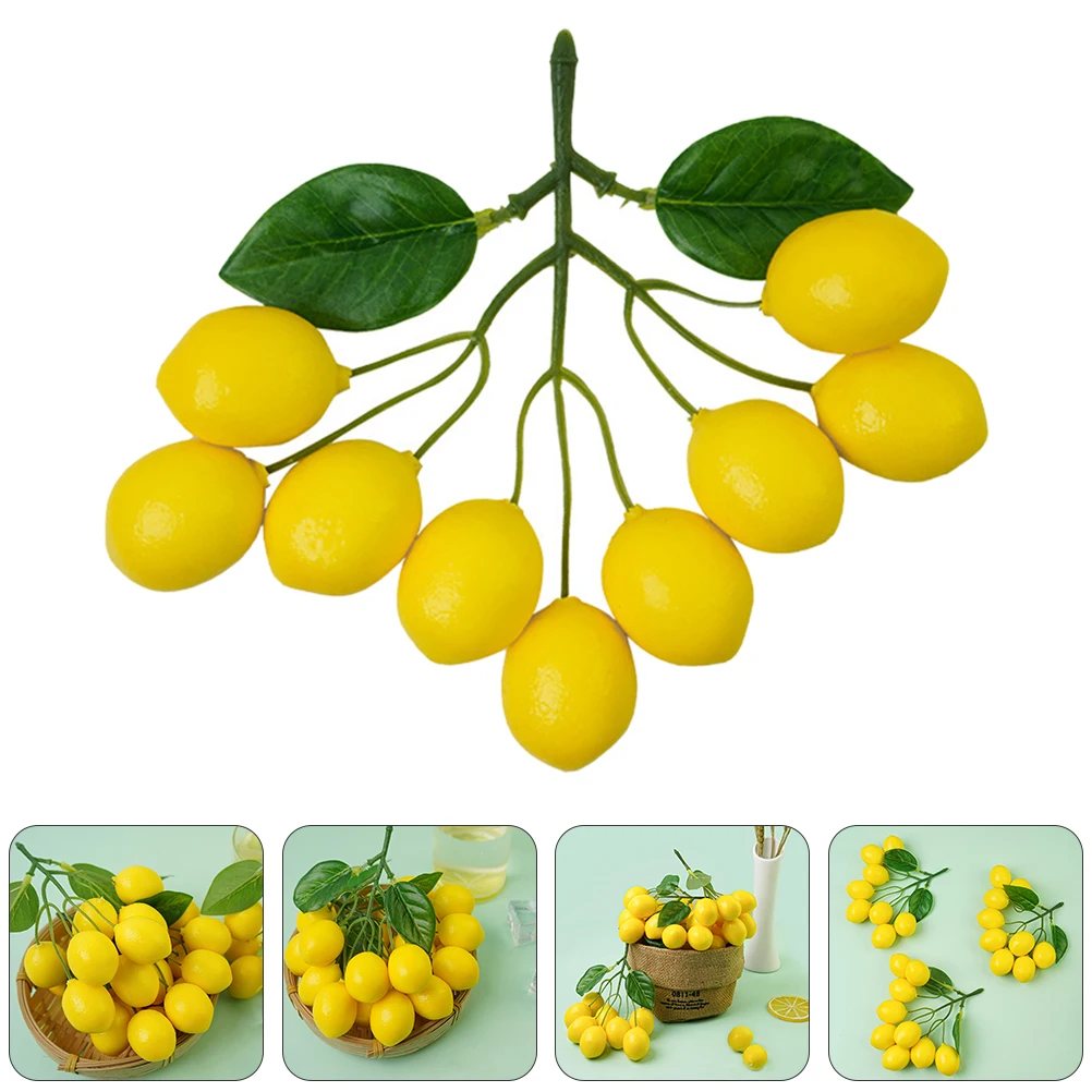 

3 Pcs Artificial Lemon Props Simulation Fruits Home Kitchen Decoration Party Supplies Easy Clean Froth Skewers Faux nament Fruit