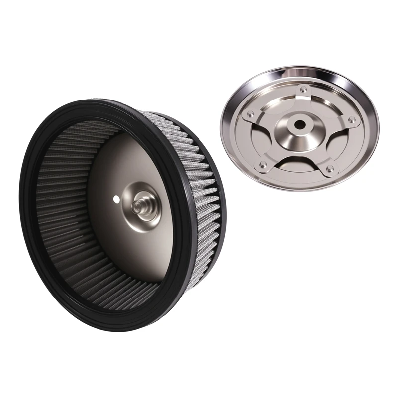 Super Sale Chrome Air Cleaner Cover & 3-Hole & Gray Filter Element for Harley Dyna Softail Touring