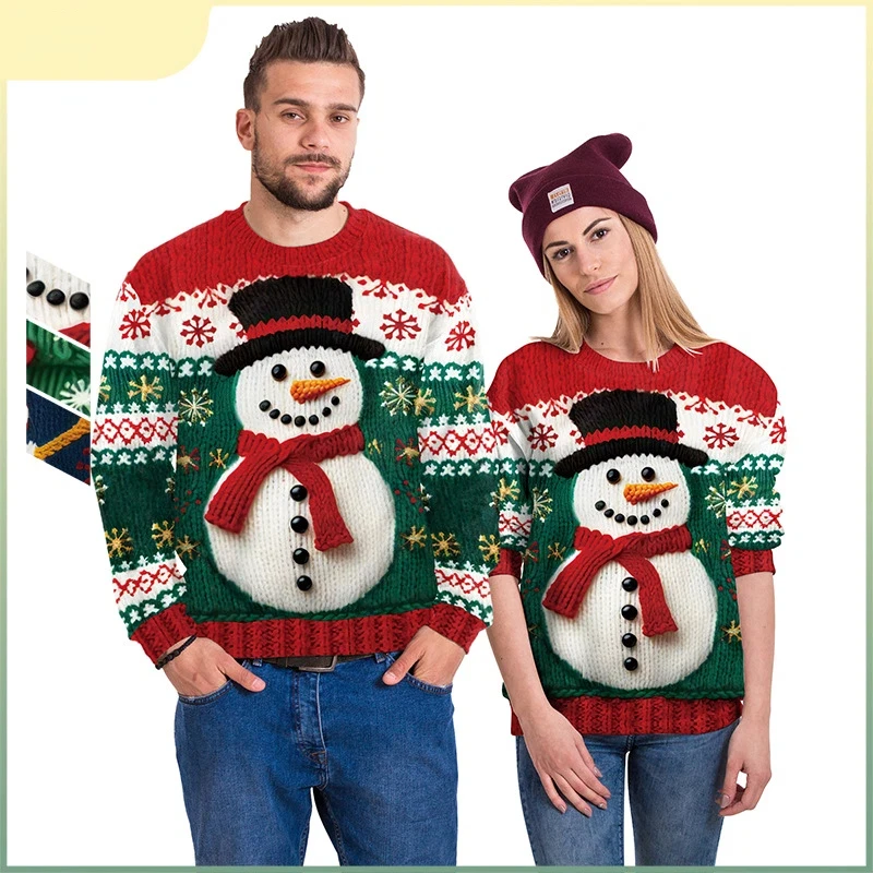 

Christmas Unisex Cute Christmas Tree and Snowman Pattern 3D Printed Faux Sweater Crew Neck Sweater Christmas Party Outfit 2025