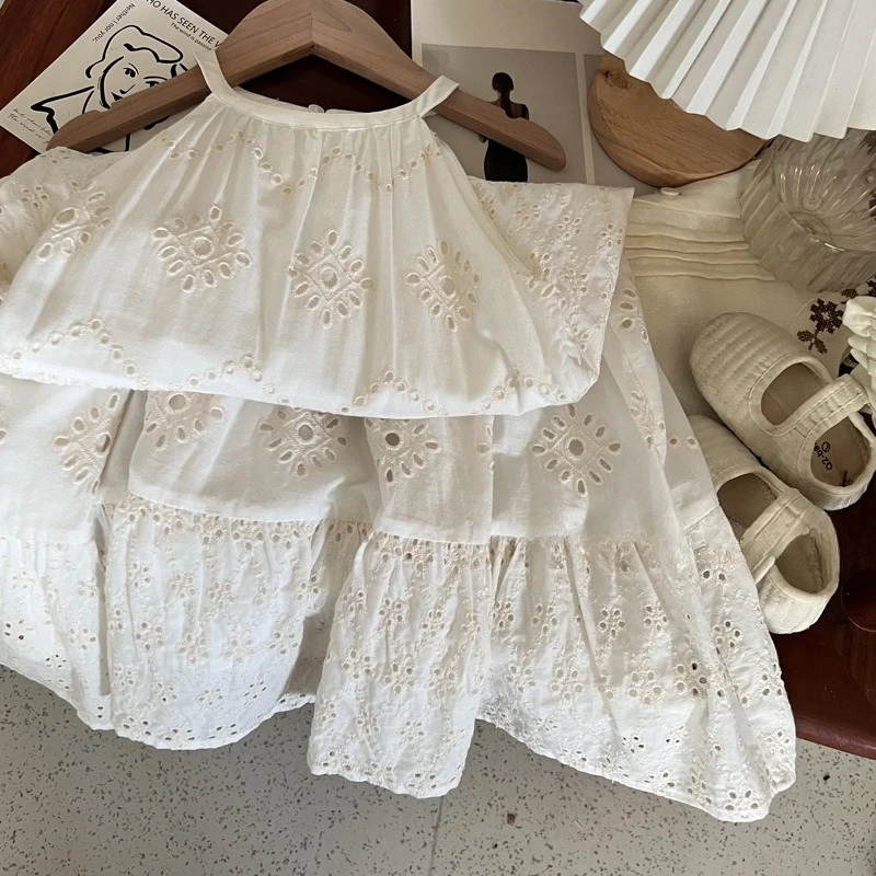 Koreanische Kinder Sommer Kleid 2023 Neue Spitze Blume Stickerei Mädchen Hosenträger Kleid 2-7 T Kinder Urlaub Stil prinzessin Kleidung – Detail 4