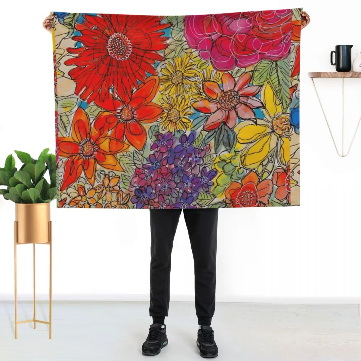 

Digital doppleganger watercolour vibrant bouquet Throw Blanket Foldable Soft Warm Blanket for Outdoor Use