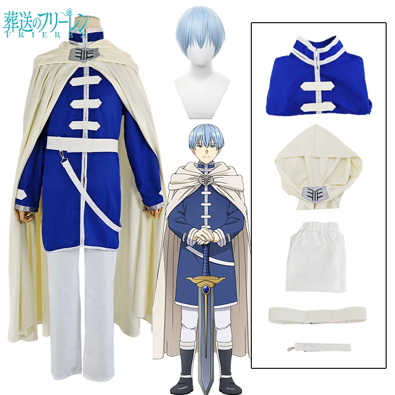 Himmel Cosplay Frieren Kostuum Pruik Anime Frieren Bij De Begrafenis Mantel Uniform Outfit Blauw Haar Halloween Kostuums Voor Mannen Vrouwen