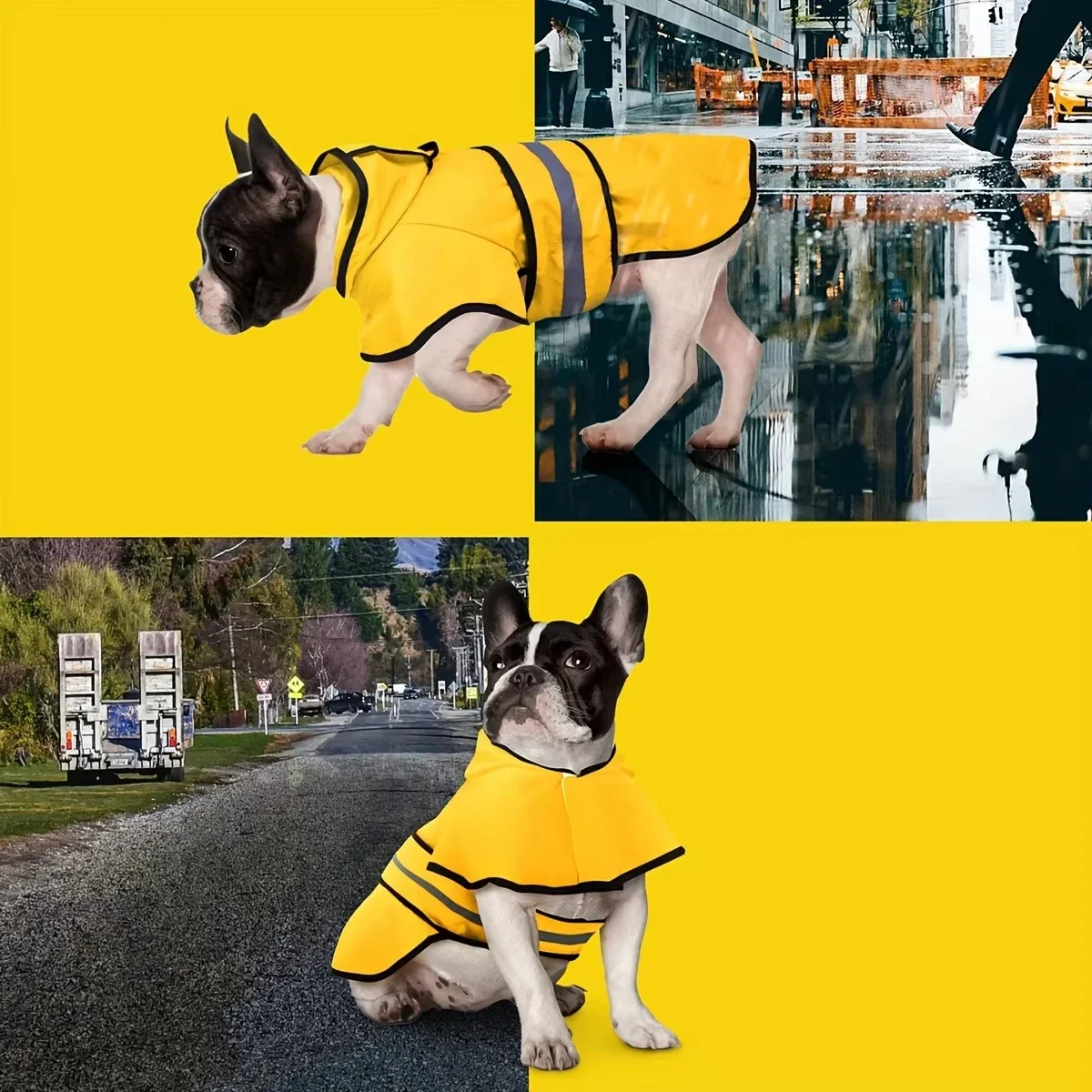 Keep Your Pet Dry And Comfortable - Adjustable Waterproof Windproof Dog Raincoat Double-Layer Yellow Raincoat With Two-Way Wear