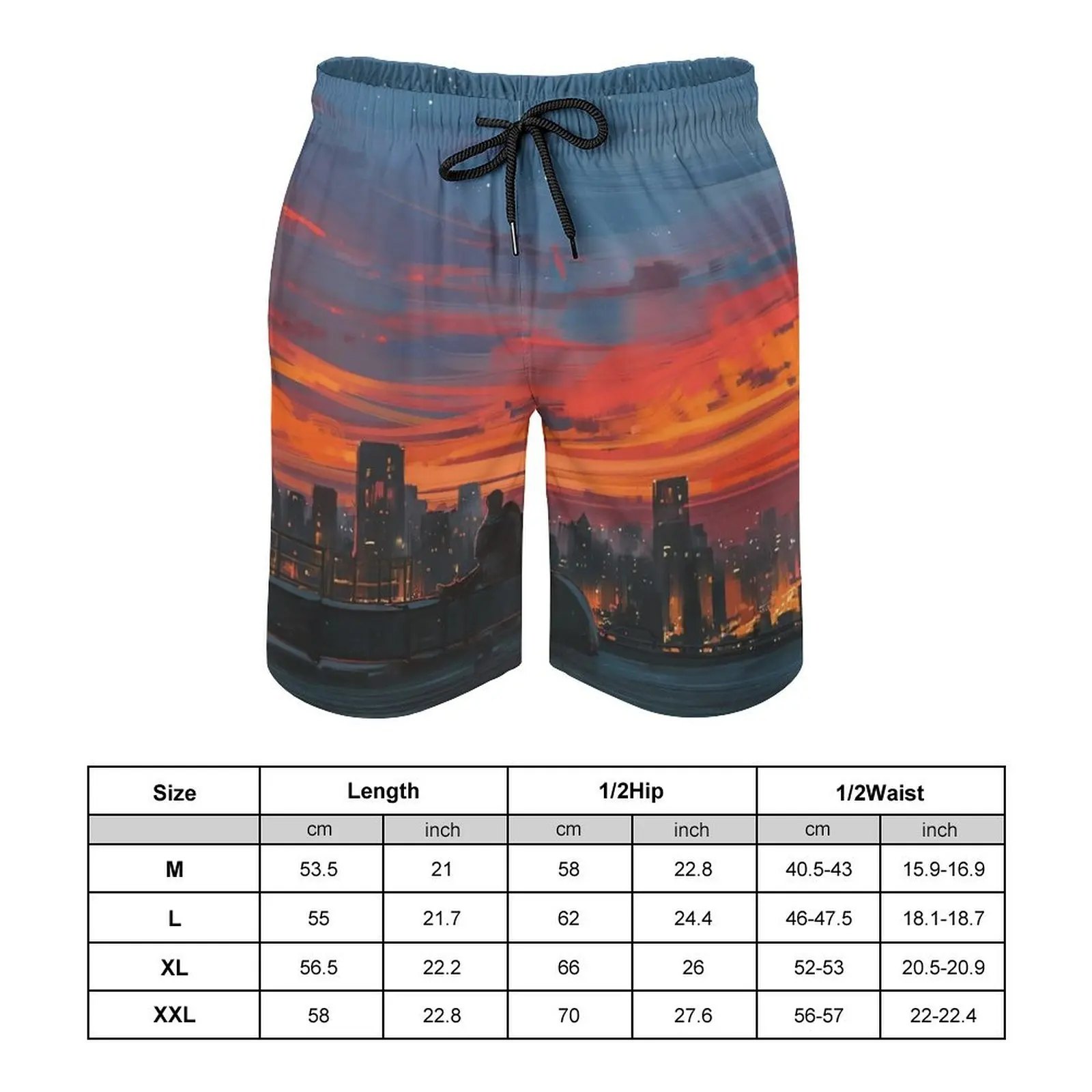 Summer Fashion Loose Casual Large Size Men/Women Cartoon Landscape Illustration Printed Multi-Color Daily Wear Beach Pants