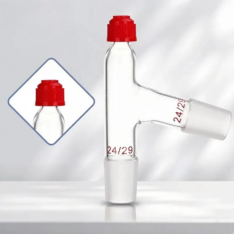 POMEX,14# 19# 24# 29#, 3-Way Glass Thermometer Adapter with Plastic Screw Three Way Lab Chemistry Glassware
