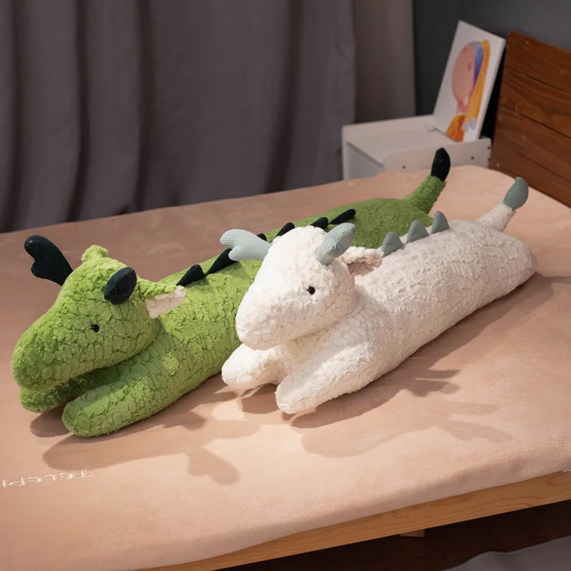 90/120cm Dinosaur Doll Throw Pillow Plush Toy Animal Sleeping Special Bed Cushion Green White Dragon Doll Birthday Gifts