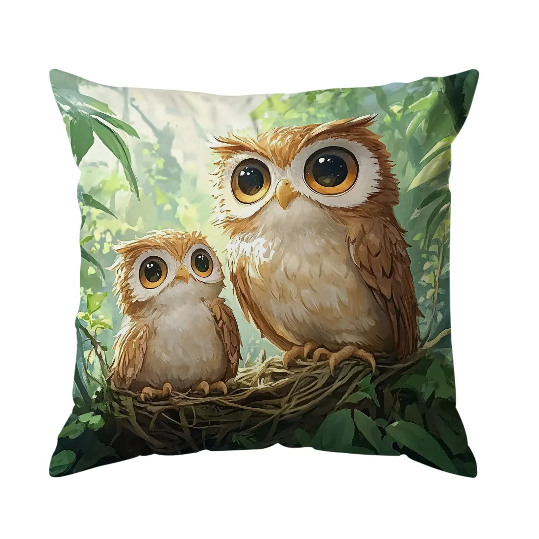 Cute Owl Cushion Covers Set of 4 Pink Double-Sided Pillowcases Lovely Fuchsia Bird Decorative Cases for Sofa Bed