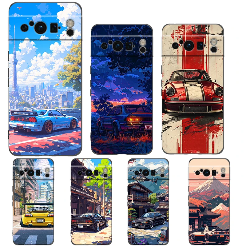 JDM Tokyo Drift Sports Car Phone Case For Google Pixel 9 8 7 6 Pro XL 8A 7A 6A TPU Shell Soft Shockproof Black Cover