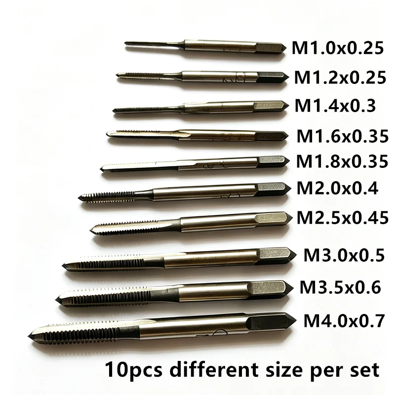 10Pcs HSS Metric Hand Tap Set M1-M4 Straight Flute Screw Thread Tap Mini Manual Tapping Tool For Metal Repair