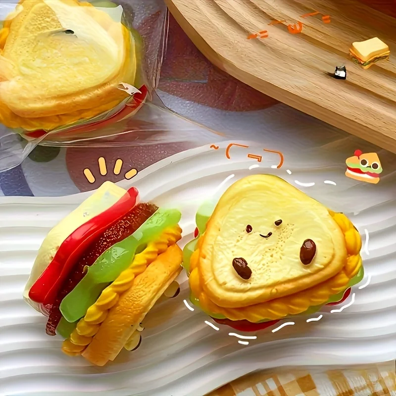 Superdik sandwich-speelgoed - 6-laags JC-serie, een interessant en realistisch spel met voedselthema, gemengde kleuren, creatief squishy-speelgoed,