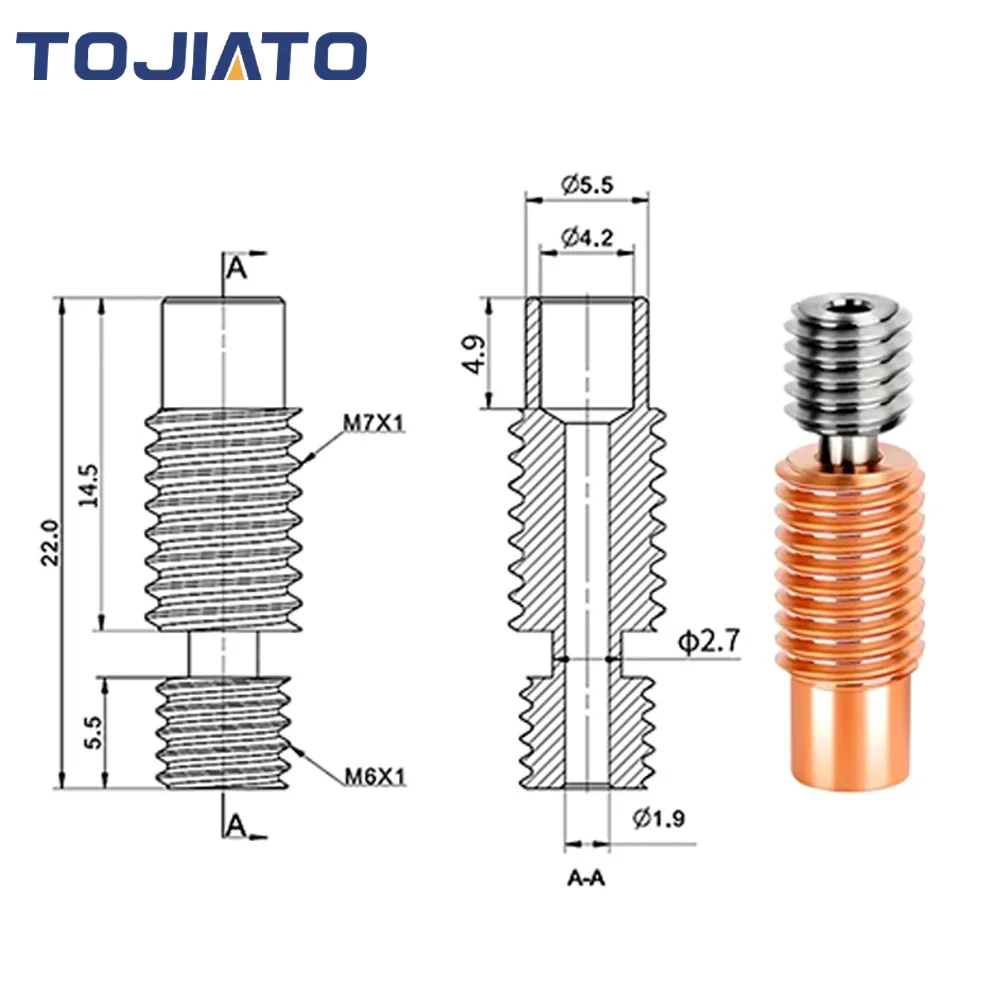 All-Metal E3D V6 Throat Heat Break Titanium Alloy Copper 3D Printer Nozzle Throat For 1.75mm E3D V6 HOTEND Heater Block