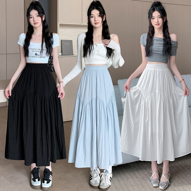 

Женская белая юбка миди Ele, весенняя, приталенная, расклешенная, в корейском стиле, для офиса, с высокой талией, из полиэстера