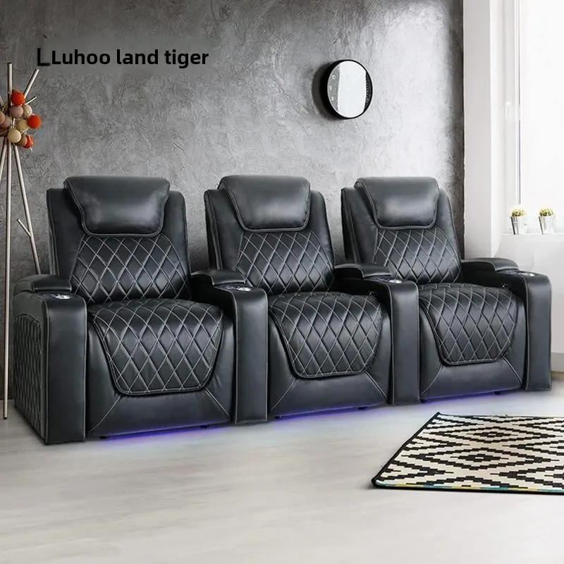 High-End Electric Leather Sofa for Private Home Theater Villa Cinema Hall Audio-Visual Room Viewing Genuine Leather Living Room