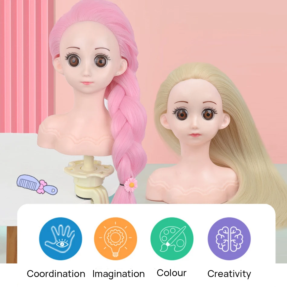 

Doll Head For Hairstyles Mannequin Head With 100% Synthetic Long Hair Training Head For Braid Hairdressing With Clamp Wig Stand