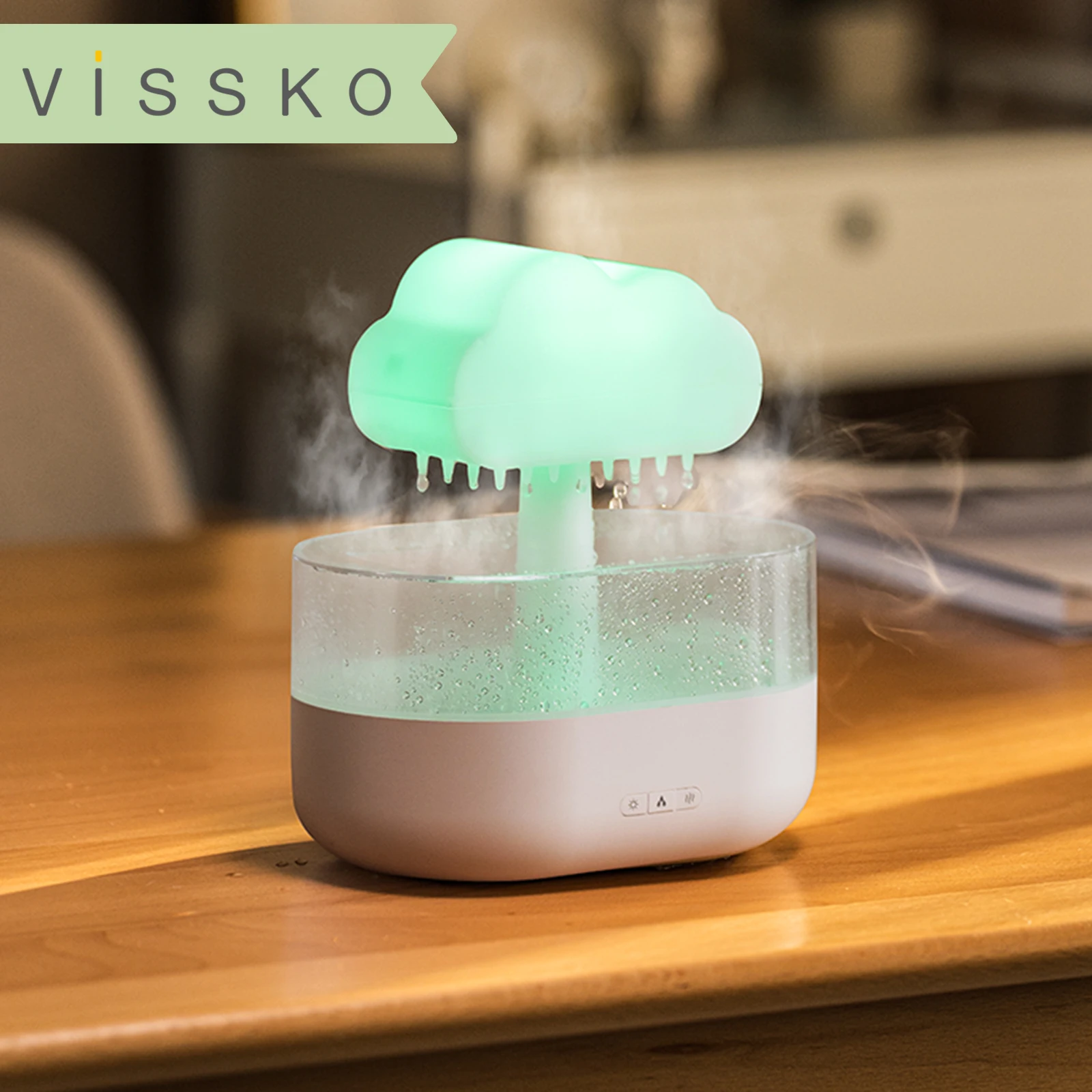 

Vissko Rain Cloud Humidifier 200ML Essential Oils Aroma Diffuser With Water Drops And Colorful Night Light Mushroom Humidifier