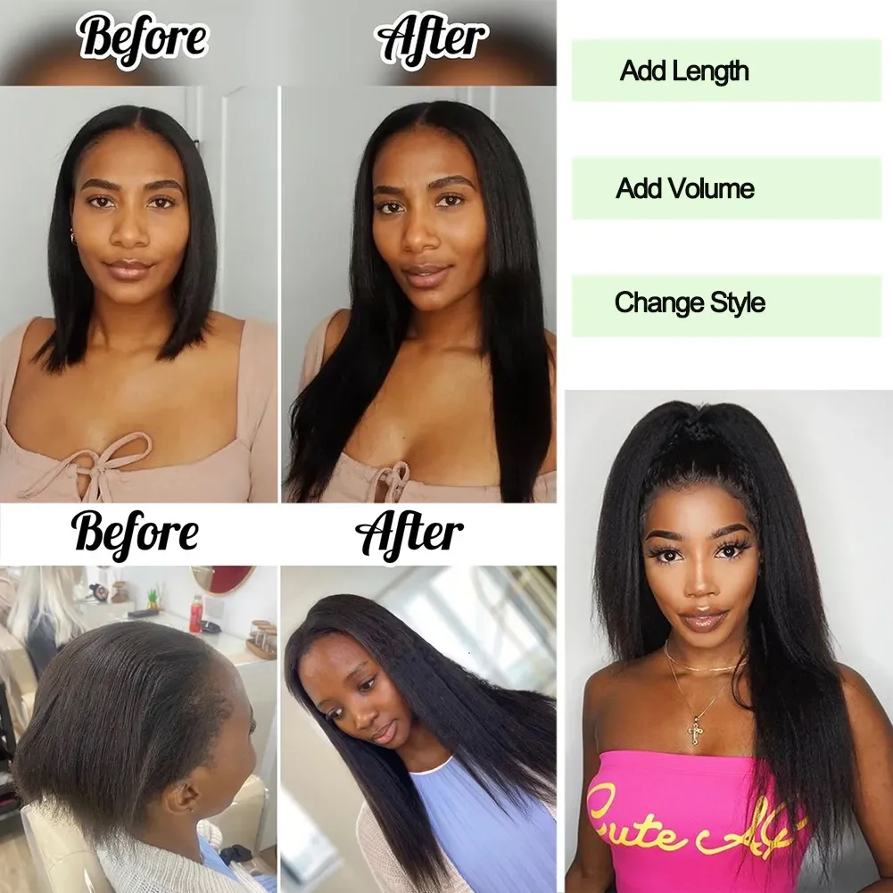 Yaki-Extensions de Cheveux Lisses Sans Couture PU pour Femmes Noires, Vrais Cheveux Remy Brésiliens, réinitialisation Ins Skin Trame réinitialisation-on, 100G Luffy