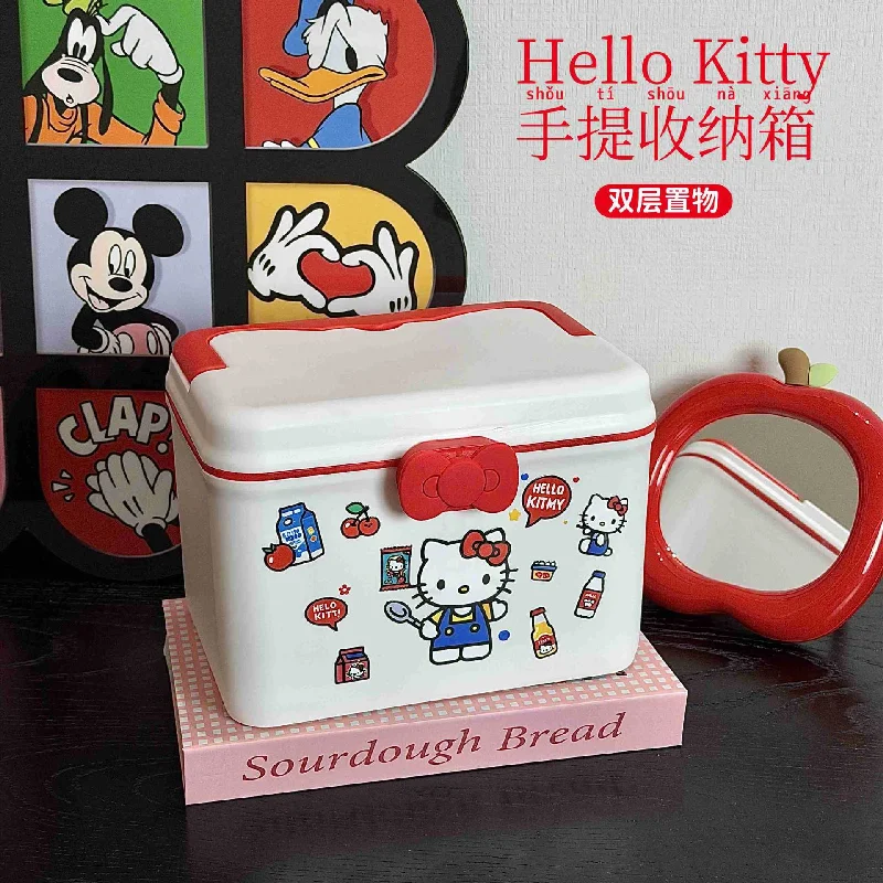 

Hello Kt Portable Storage Box Home Double Layer Cartoon Kt Cat Multi Functional Medicine Box Dustproof Desktop Storage Box