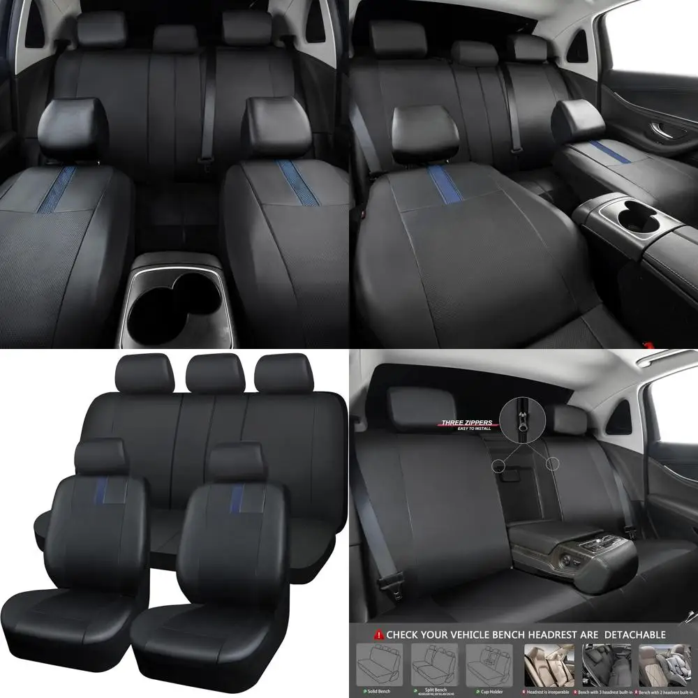 

Полный комплект чехлов на автомобильные сиденья из искусственной кожи, дышащие автомобильные чехлы на передние и задние сиденья, совместимые с подушкой безопасности, универсальные, подходят для Ca