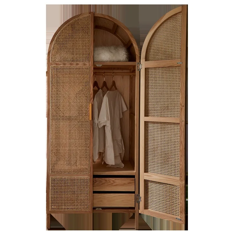 Model house rattan wardrobe, solid wood bedroom locker
