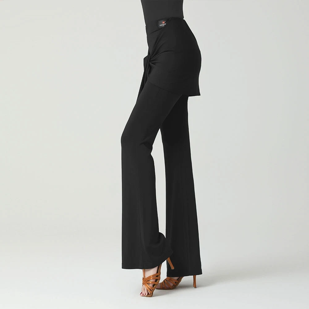 Adults Latin Dance Practice Pants Trumpet Modern Dancing Pants Women'S Black Ballroom Dance Trousers Stage Training Wear DW10950