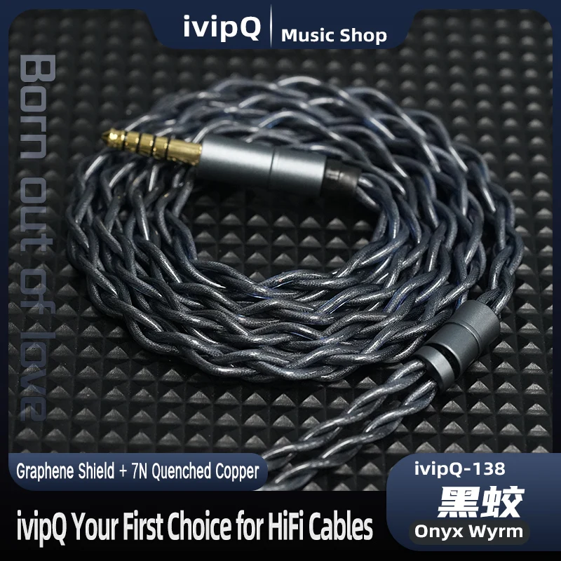 IvipQ-138 Onyx Wyrm High Purity HiFi IEM Cable 7N Quenched Copper+ Graphene Shielding 4.4mm 2Pin 0.78mm/MMCX IE900 Earphone Wire