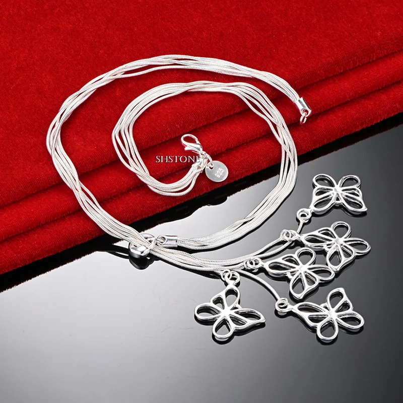 

45cm 925 Sterling Silver Butterfly Pendant Necklace Snake Chain Women's Beautiful Charm Jewelry Birthday Party Gift Accessories