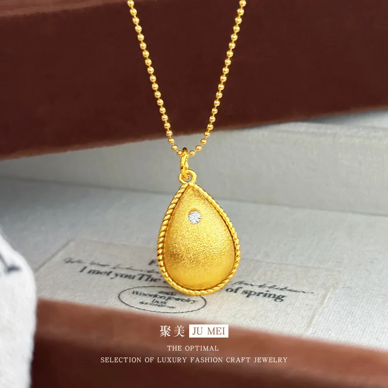 

Luxury 24K 9999 Pure Gold real gold Women's Vintage Brushed Drill Drop Pendant Delicate Drop Pendant Collarbone Necklace