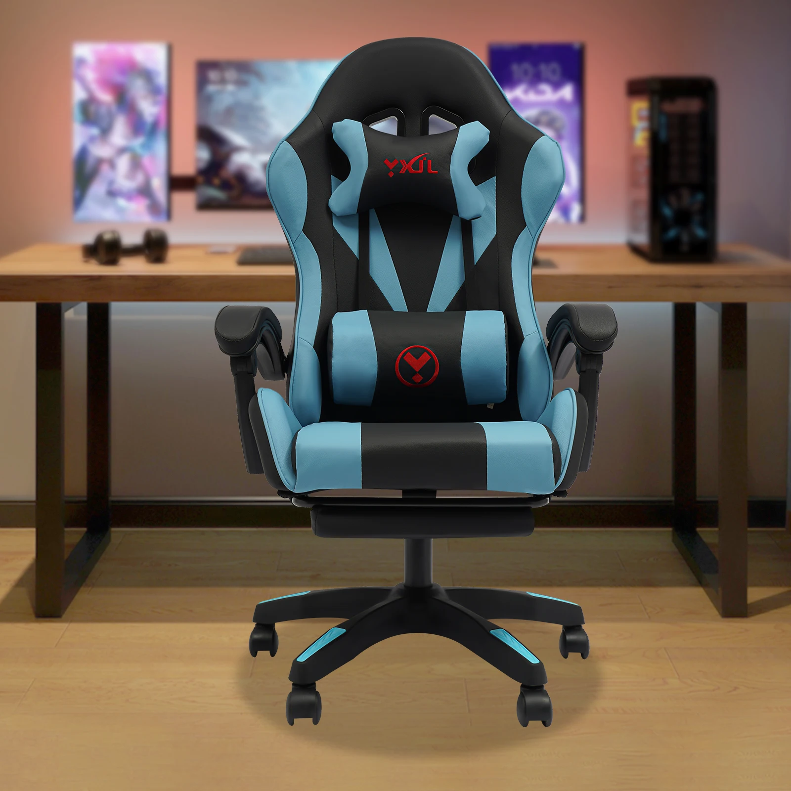 Ergonomic Racing Gaming Chair Adjustable Swivel PU Leather with Headrest, Lumbar, Built-In Bluetooth Speakers, For Office Living Room view 4