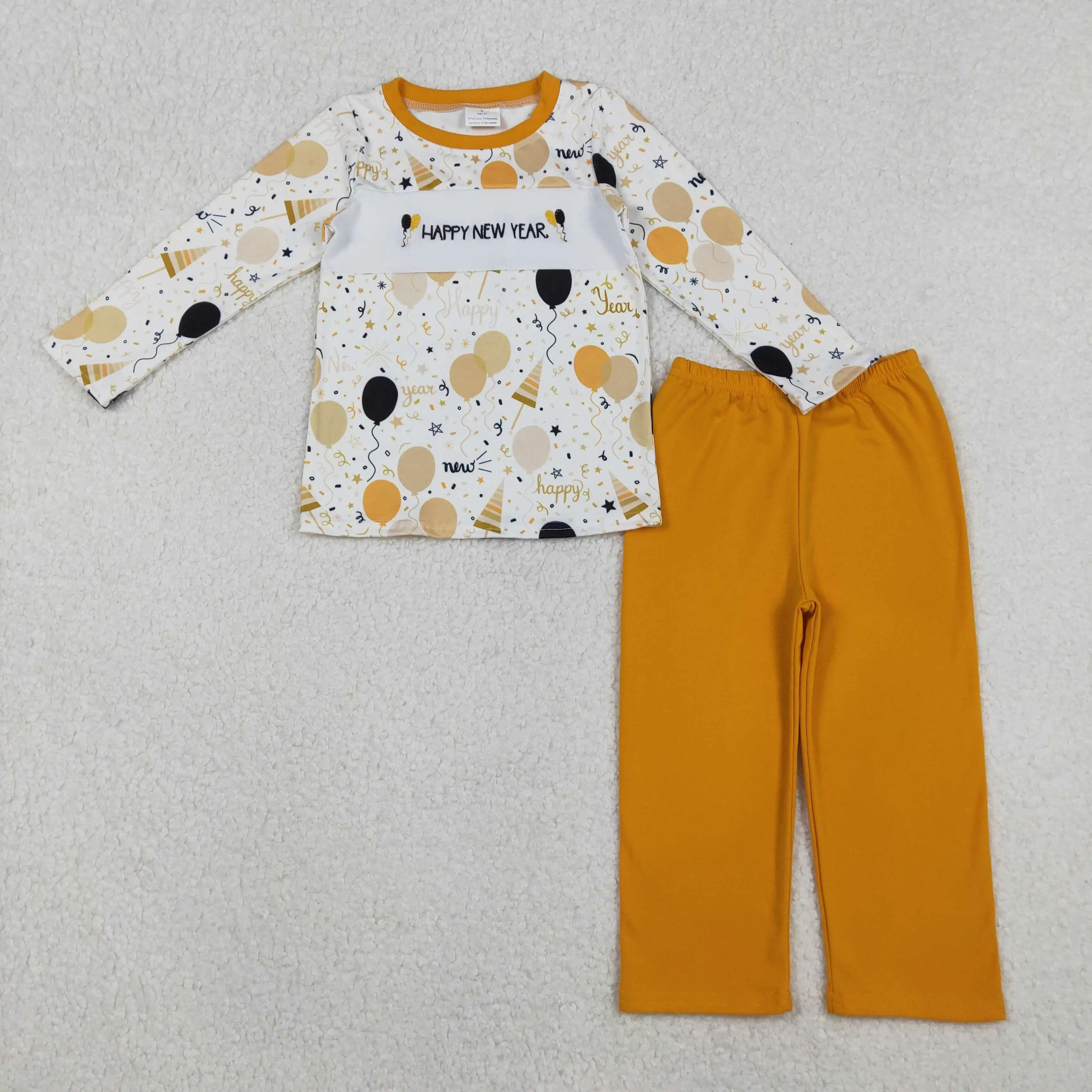 

Baby Boys Happy New Year Embroidery Outfit Set with Balloon Top And Pants Kids Clothing Ensemble