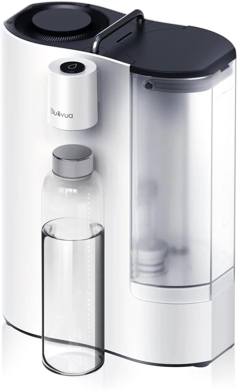 Bluevua Reverse Osmosis System Countertop Water Filter Filtration with UV, Includes Glass Bottle, Portable Water Purifier