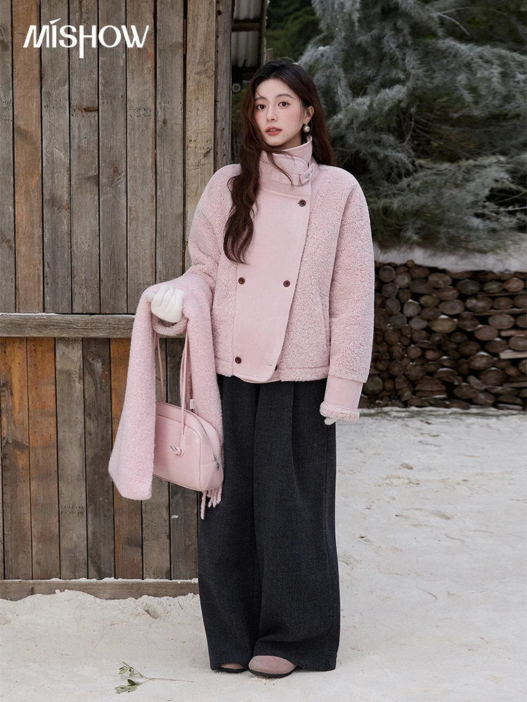سترة MISHOW الوردية 2025 معطف شتوي على الطراز الفرنسي بياقة مزدوجة معاطف دافئة مقاومة للرياح (وشاح غير متضمن) MXE87W0978