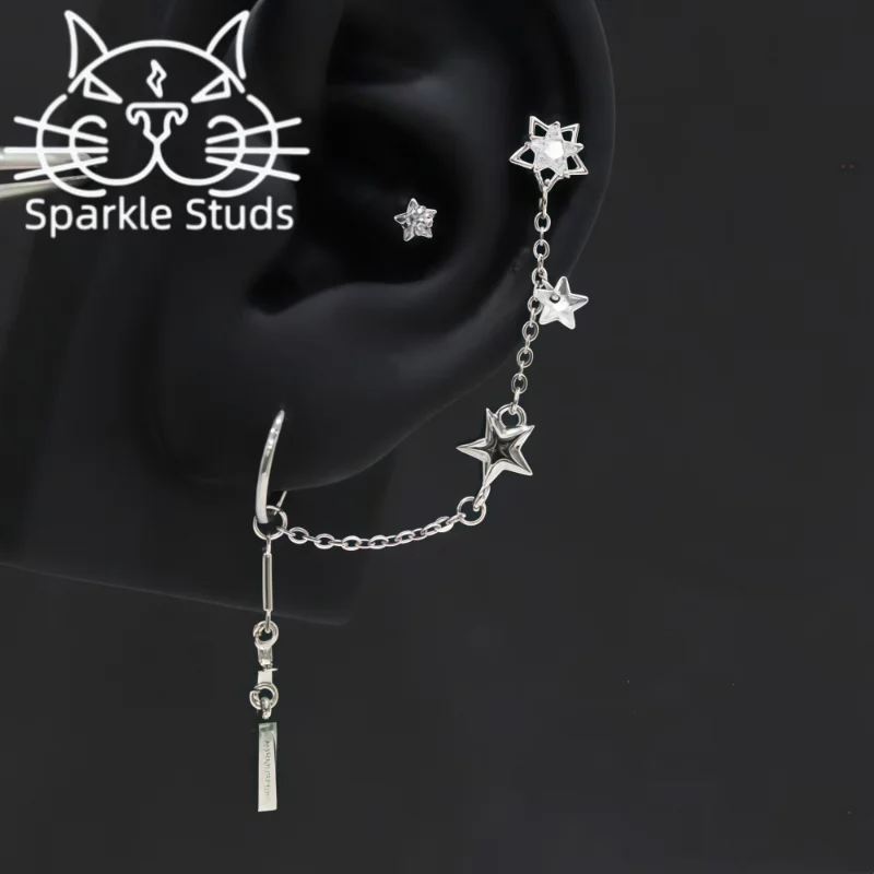 Sparkle Studs Stainless Steel Diamond Star Earring. Simple and Versatile Two Sizes for Women 1pc