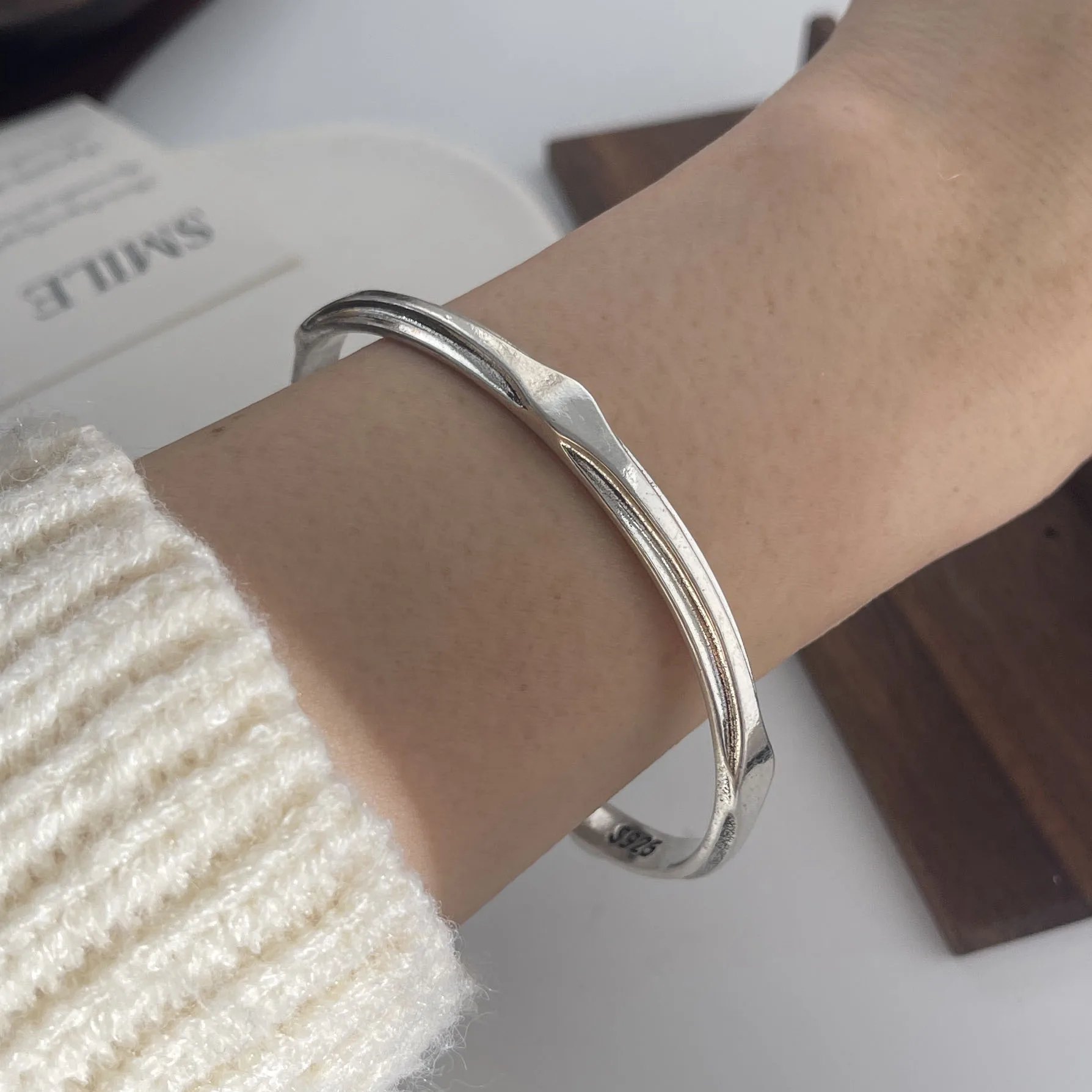 100% Solid 925 Sterling Silver Retro Bracelet for Women Men Vintage Handmade  Narrow Simple Bracelet Birthday Gift