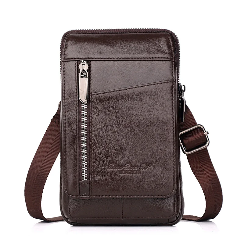 Men\'s leather waist bag 5.5/6-inch mobile phone bag 7-inch mini messenger shoulder bag cow leather mobile phone waist bag