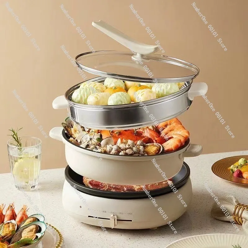 Multi-functional Electric Cooker,4L Large Capacity Cooking Pot for Baking,Steaming,and Cooking,Split Type with Versatile Cooking
