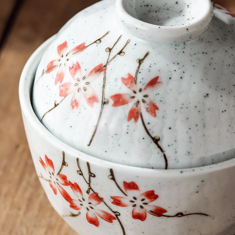 4 Inch Japanese Style Crock-Pot Lidded Bowl Ceramic Hand-painted Small Stew Pot with Lid Waterproof Bird's Nest Soup Cup