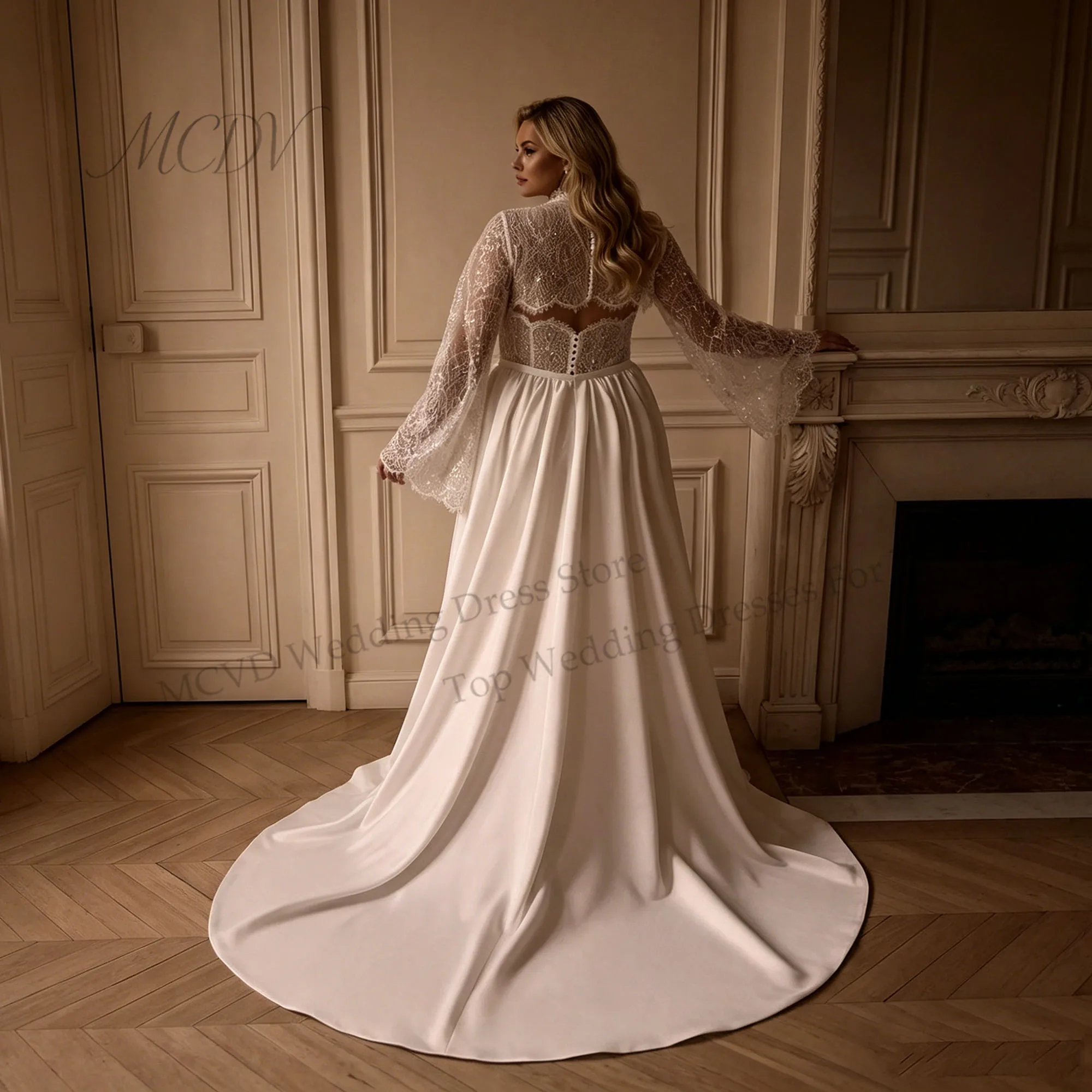 plus size wedding dresses with corset back Crystal Mermaid Plus Size Plus Size wedding dresses with Sheer Full Sleeves, Beading, and Corset Back Design