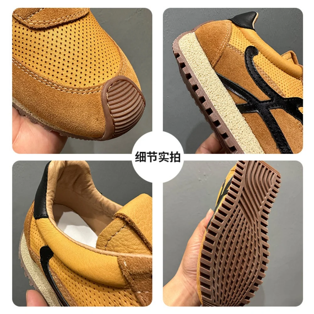 Fashion Men Trainers Shoes Handmade Cowhide Breathable Shoes Sneakers Shoes Skateboard Genuine Leather