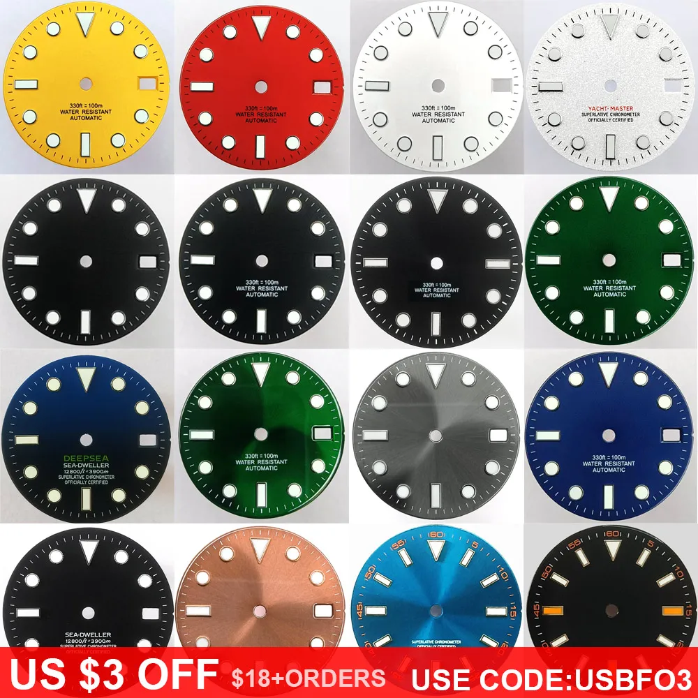 

28.5mm dial with calendar window suitable for NH-35 movement luminous dial can support DIY dial customization name/logo