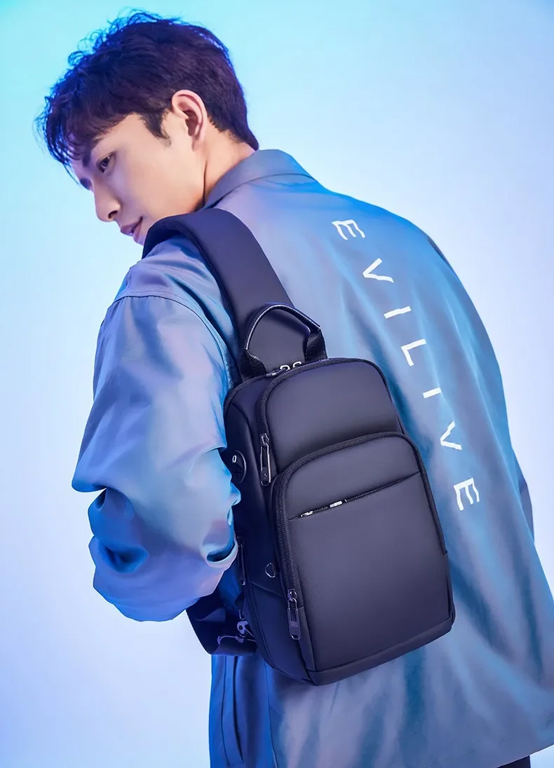 Bolso de pecho suizo para hombre, bandolera de nailon, Color sólido, informal, para exteriores, a la moda