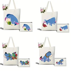 MINISO Cartoon Anime Eeyore Tote Bag Large Capacity Shopping Bag Lightweight Shoulder Handbag Cute Printed Casual Handbags