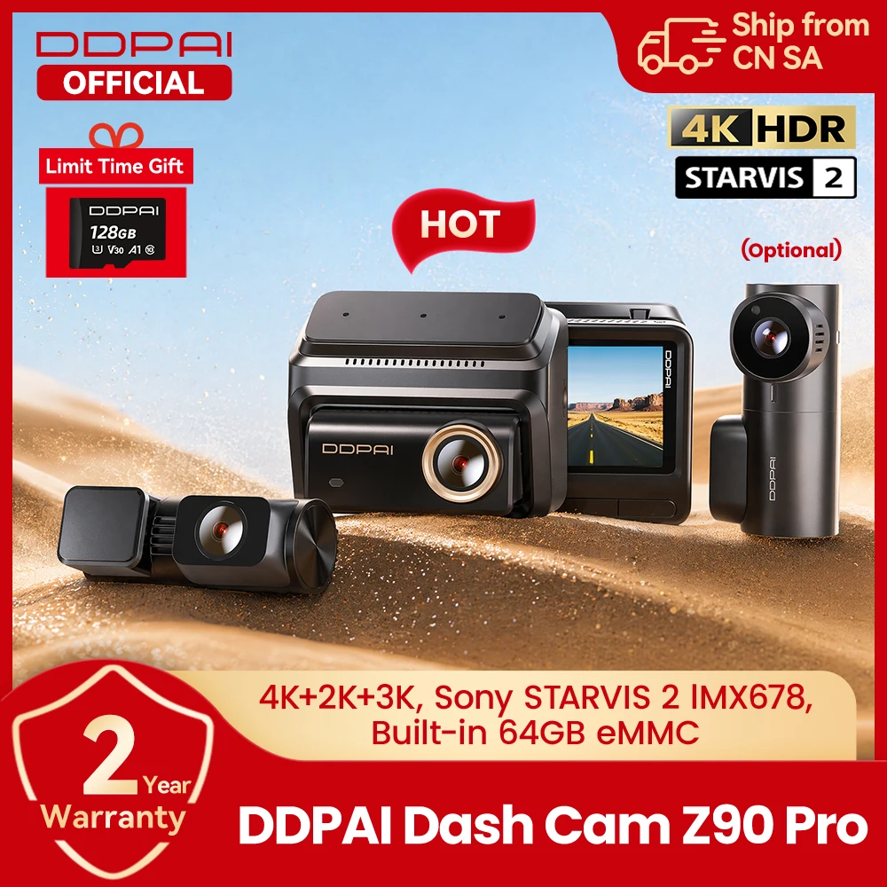 DDPAI Car Dashcam Z90Pro 4K+2K IMX678 Front and Rear Car Dash Cam Dual HDR ADAS 24H Parking WiFi 6 Car DVR Camera Video Recorder