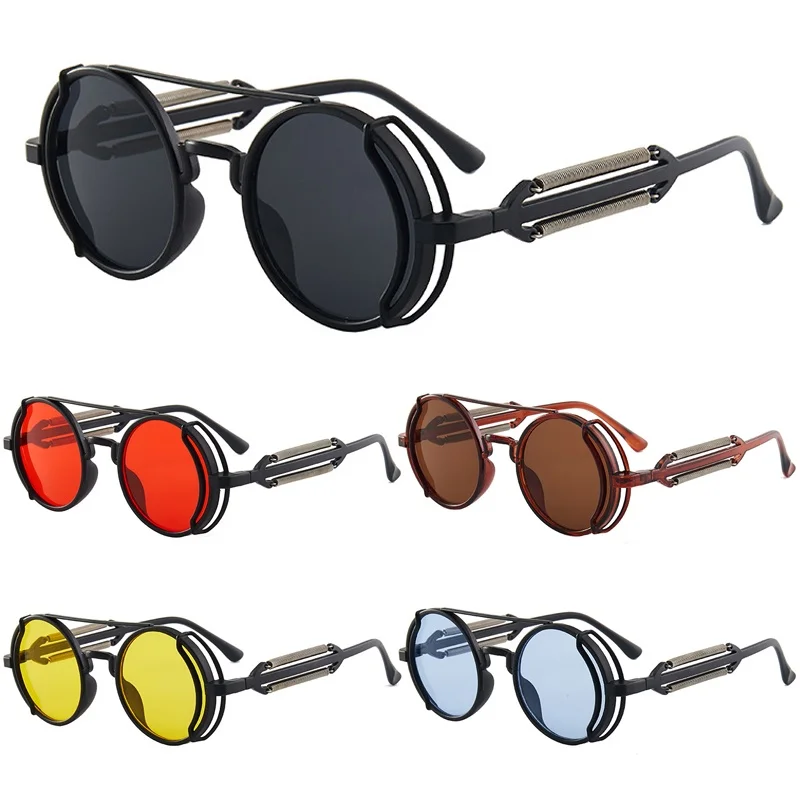Y2k Steampunk Double Spring Leg runde Sonnenbrille für Männer und Frauen