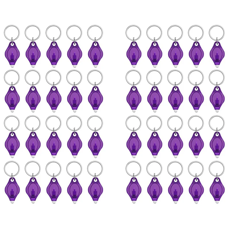N04R Mini UV LED Keychain Flashlight 10 Lumen Portable Purple Light Detector Battery Powered Fluorescent Torch, 40 Pack
