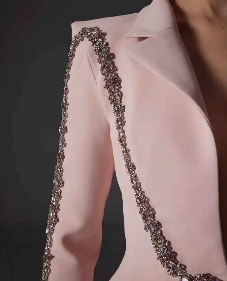 Graduation Ceremony Girls Blazer Dress Sets Customized Women Crystal Beading Prom Evening Guest Formal Wear Photography 2 Pieces