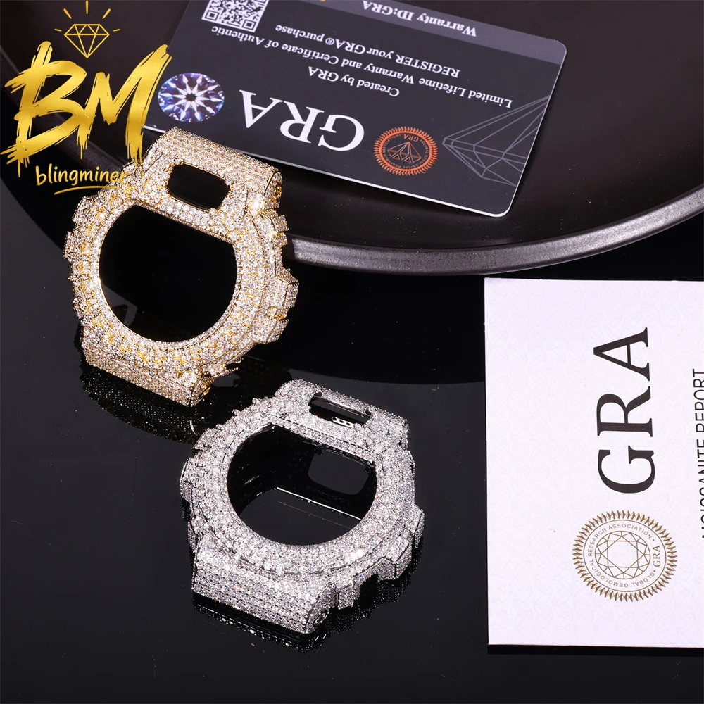 Moissminer Moissanite Watch Case For CAS** DW6900 Can Pass Diamonds Tester Brass With GRA Wrist Diamonds Case Free Shipping